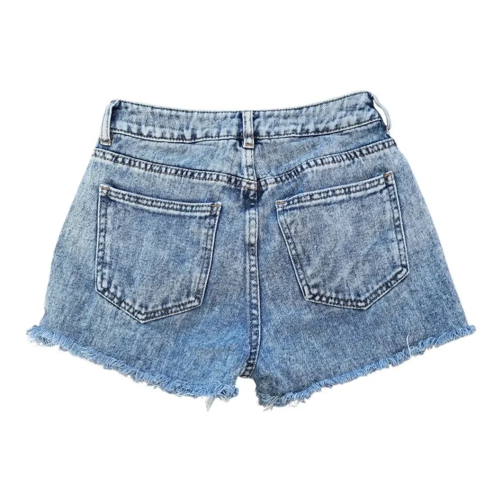 Pacsun Mom Jean Shorts Distressed Blue Denim with Frayed Hem size 23